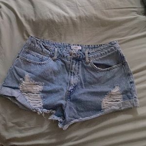Distressed denim shorts